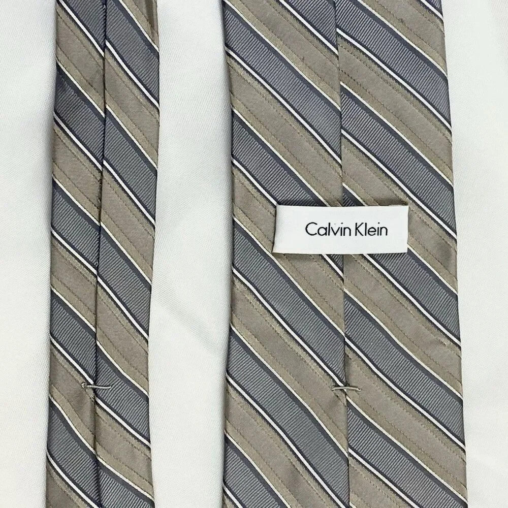 Calvin Klein Men's Pointed Tie Stripped Light Brown Excellent Used Condition